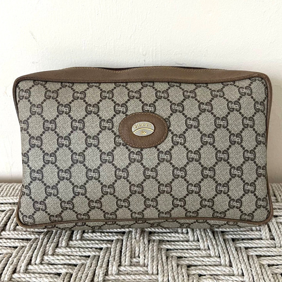 GUCCI GG Plus Monogram Large Leather and Canvas Clutch Bag - Picture 1 of 11